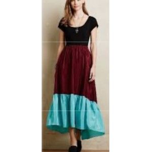 MAEVE Black Burgundy Light Blue Short Sleeve Maxi Dress